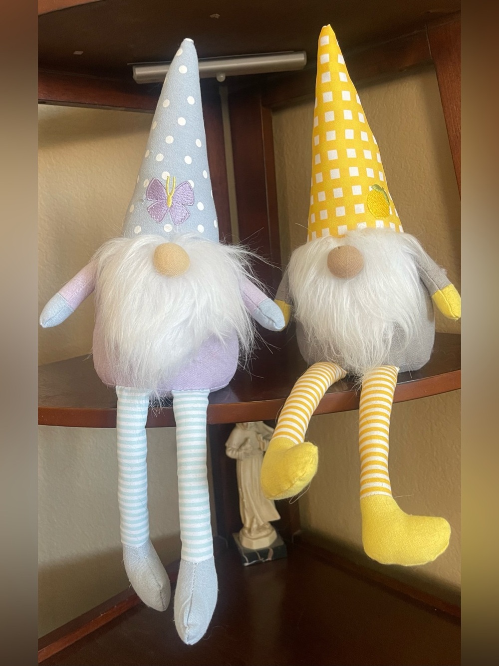 Plush Gnome Decorative Pair in Yellow Lemon and Light Blue Butterfly